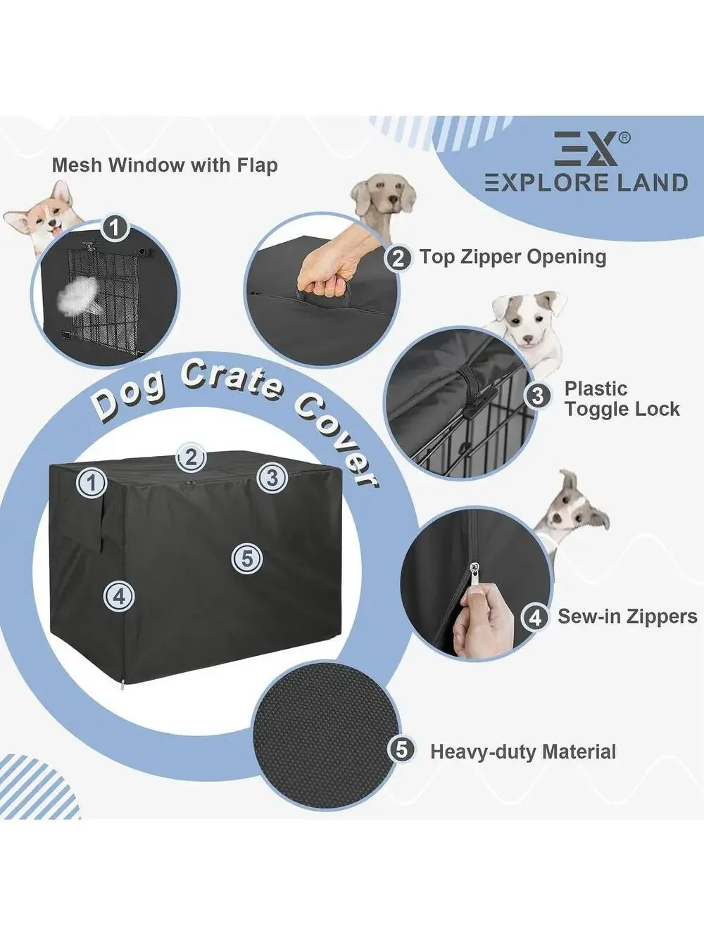 Dog Crate Cover - 48 Inch, Black Oxford Cloth, Windproof, Breathable